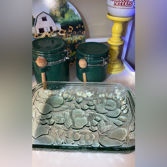 90s Libbey “Orchard Fruit” Green Glass Cake Pan Vintage Baking Dish Retro 9x13 - Picture 5 of 5